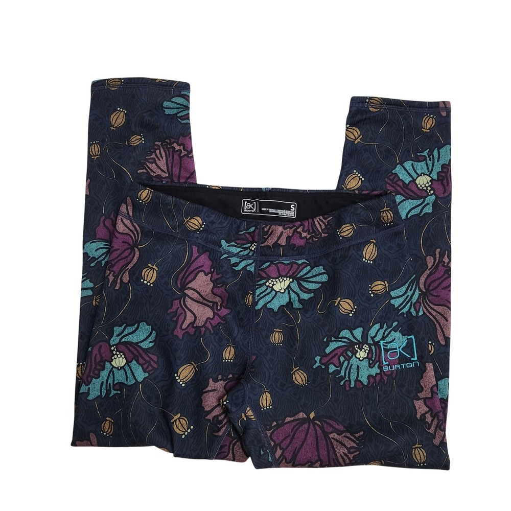 Burton [ak] Womens Base Layer Leggings Floral Poppy‎ Print Navy Teal Purple S